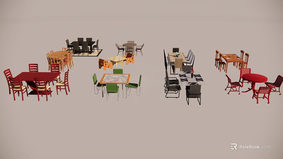 Dining Table Sets With Various Color Chairs And Different Style Designs 3d model