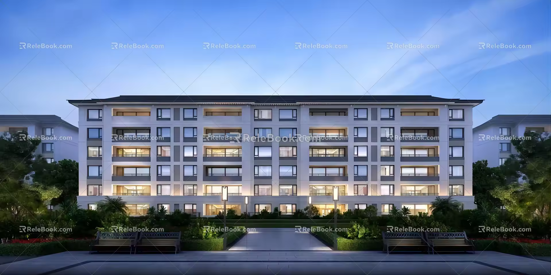 modern residential building multi-storey residence 3d model