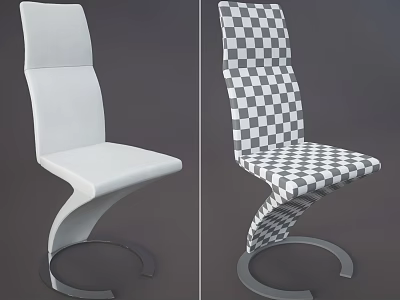 Modern Single Chair Designs Featuring White And Checkered Patterns With Curved Metal Bases 3d model