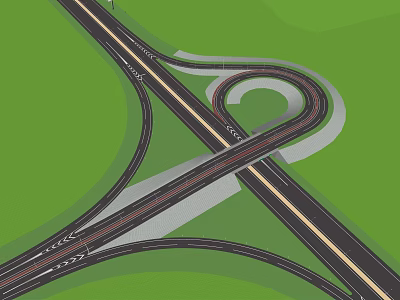 Urban Interchange Bridge with Multiple Curved Lanes and Green Landscape Design 3d model