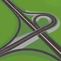 Urban Interchange Bridge with Multiple Curved Lanes and Green Landscape Design