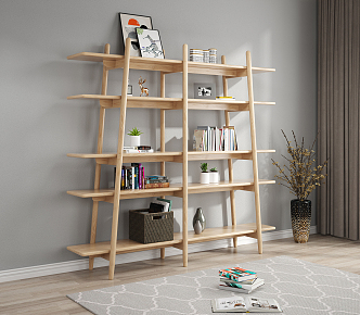 Nordic Bookshelf Simple Solid Wood Storage Bookshelf 3d model