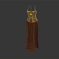 Brown Spaghetti Strap Long Dress With Yellow Decorative Patterns And Fitted Waist
