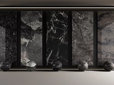 Luxury Marble Wall Panels With Various Dark Tones Natural Patterns And Decorative Spheres 3d model