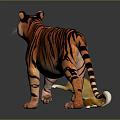 Realistic Orange Tiger and Small Brown Dog Standing Together on Reflective Black Floor