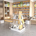 Book Art Display with Multi Layer Pyramid Shelf and Books in Bright Tidy Space with Green Plants
