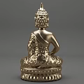 Golden Seated Buddha Sculpture With Intricate Carved Details And Decorative Base
