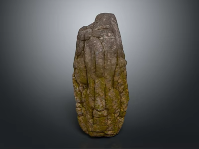 Natural Textured Stone With Mossy Green Surface And Rough Exterior Details 3d model