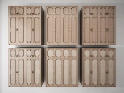 Wooden Wardrobe Design With Panel Doors Carved Details And Multiple Units 3d model