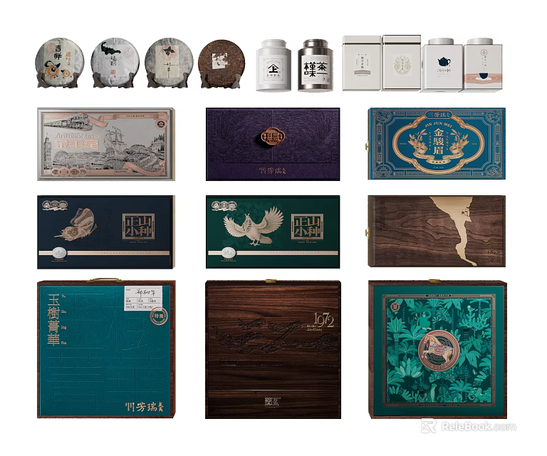 Diverse Designed Decorative Ornament Set With Traditional Patterns Wooden Cases And Metal Accents 3d model 
