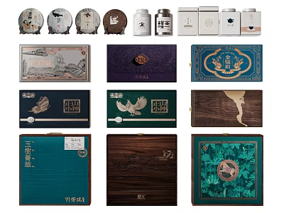 Diverse Designed Decorative Ornament Set With Traditional Patterns Wooden Cases And Metal Accents 3d model