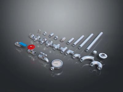 Various Metal Plumbing Fittings Elbows Valves Pipes And Connectors 3d model