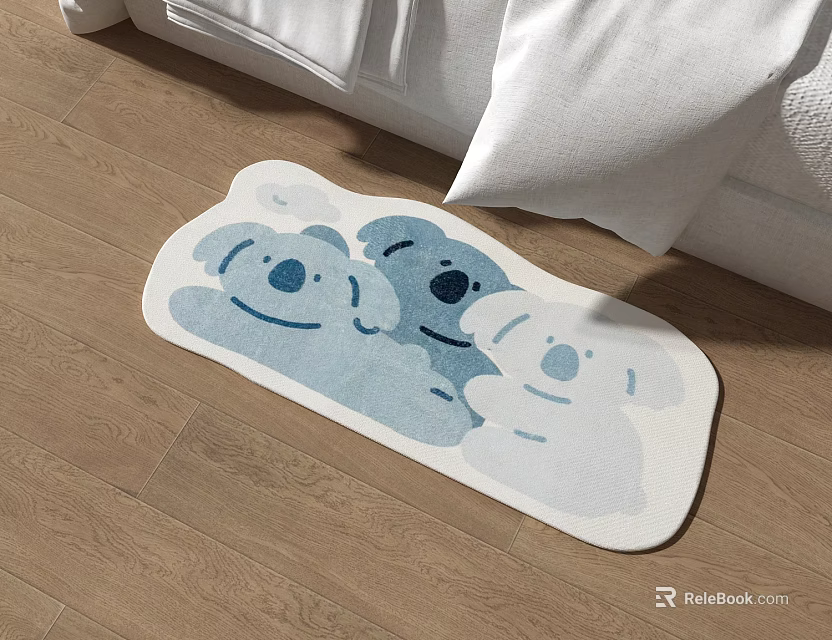 Cute Koala Pattern Shaped Rug In Light Blue And White For Living Room Wooden Floor 3d model 