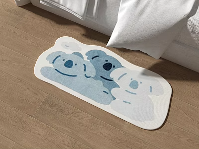 Cute Koala Pattern Shaped Rug In Light Blue And White For Living Room Wooden Floor 3d model