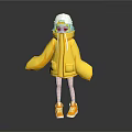 Cute 3D Cartoon Character Wearing Yellow Hoodie White Hat And Orange Shoes