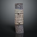 Handmade Rustic Wooden Column with Natural Bark Texture and Straw Rope Wrapping