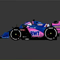 Blue And Pink Formula One Car With BWT Logo Aerodynamic Design And Tires