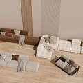 Modern Modular Sofa Combination With Multiple Colors Pillows Throws And Wooden Floor 3d model