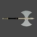 Medieval Battle Axe With Double Edged Metal Blade Wooden Handle And Decorative Metal Accents