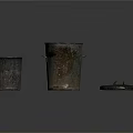 Two Rustic Aged Wooden Buckets With Matching Lid On Dark Surface