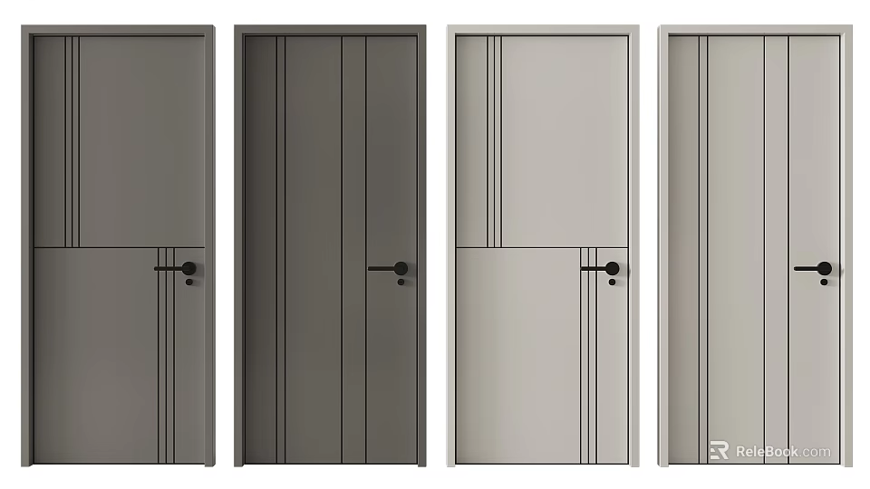 Modern Swing Doors with Various Vertical Panel Designs and Neutral Colors 3d model 