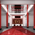 Ancient Chinese Architecture With Stone Lions Red Lanterns Eaves Roof And Wooden Door