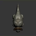 Fantasy Creature With Gray Scaly Skin Brown Horns Yellow Eyes Open Mouth And Yellow Claws