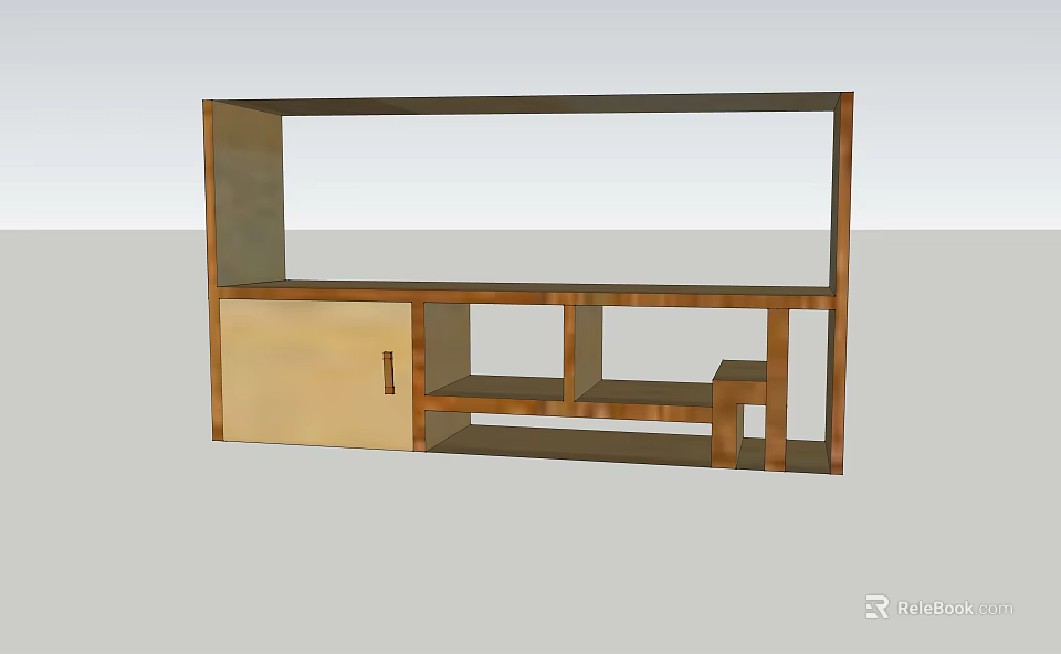 Wooden Bookcase Interior Design With Open Shelves And Cabinet Storage Spaces 3d model 