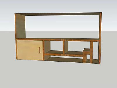 Wooden Bookcase Interior Design With Open Shelves And Cabinet Storage Spaces 3d model