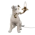 Dog Shaped Unique Floor Lamp With White Gray Spots And Golden Arm Design