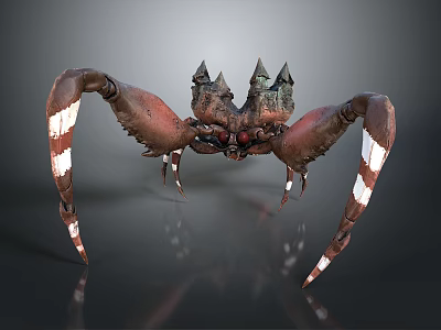 Detailed Reddish Brown Crab 3D Model with Large Claws White Stripes and Spiked Head 3d model
