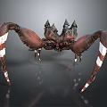 Detailed Reddish Brown Crab 3D Model with Large Claws White Stripes and Spiked Head