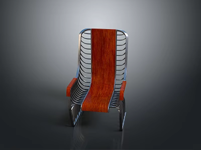 Modern Unique Chair With Wooden Backrest And Sleek Metal Frame Design 3d model