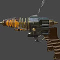 Futuristic Sci Fi Weapon Featuring Glowing Yellow Spiral And Transparent Chamber