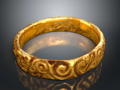 Golden Decorative Ring With Intricate Carved Patterns And Shiny Surface 3d model