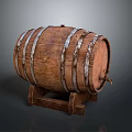 Traditional Wooden Barrel With Metal Hoops And Wooden Stand Tap