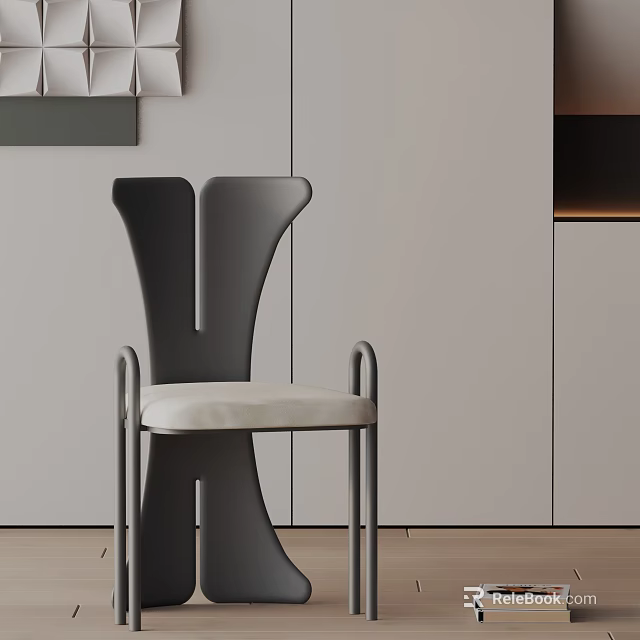 Sleek Modern Dining Chair With Black Metal Frame And Beige Upholstered Seat In Minimalist Interior Design 3d model 