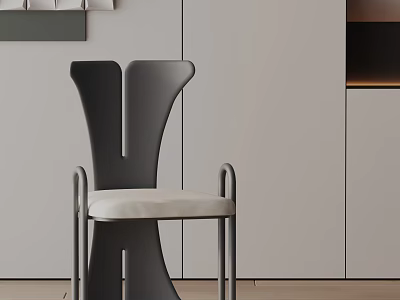 Sleek Modern Dining Chair With Black Metal Frame And Beige Upholstered Seat In Minimalist Interior Design 3d model