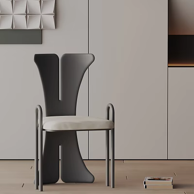 Sleek Modern Dining Chair With Black Metal Frame And Beige Upholstered Seat In Minimalist Interior Design 3d model