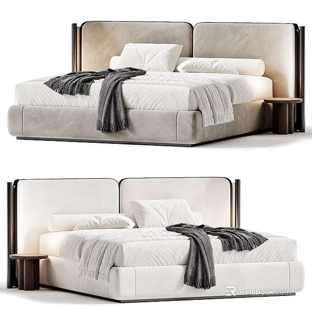 Modern High Back Light Luxury Upholstered Double Bed With Soft Bedding For Cozy Home Bedroom 3d model 