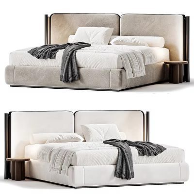 Modern High Back Light Luxury Upholstered Double Bed With Soft Bedding For Cozy Home Bedroom 3d model