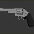 Silver Metallic Revolver With Textured Grip And Shiny Barrel Design