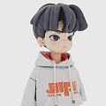 Stylish Doll With Dark Blue Hair Wearing Gray Hoodie Featuring Orange JUPITER Lettering