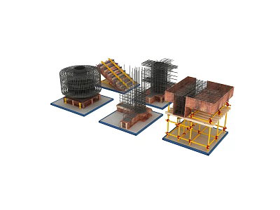Commercial Construction Equipment with Scaffolding Steel Structures and Building Models 3d model