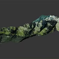 3D Mountainous Terrain Model With Blue Green Hues And Detailed Elevation Texture