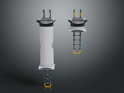 Two White Cylindrical Equipment Units With Yellow Blue Components And Ladder Structure 3d model