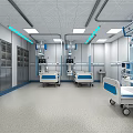 Modern Hospital Ward Interior With Medical Beds Equipment Cabinets And Ceiling Lights