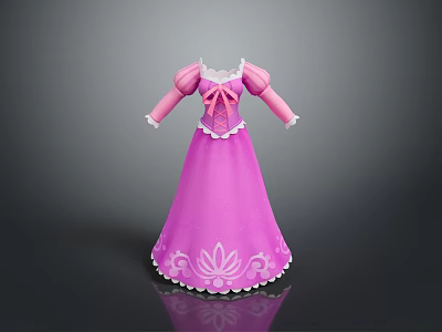 Pink Princess Style Children's Dress With Long Sleeves Bow And Lace Trim 3d model