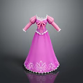 Pink Princess Style Children's Dress With Long Sleeves Bow And Lace Trim