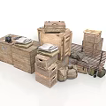 Daily Necessities Including Wooden Boxes Cabinets Sacks Vintage Cameras And Books Stacked Together